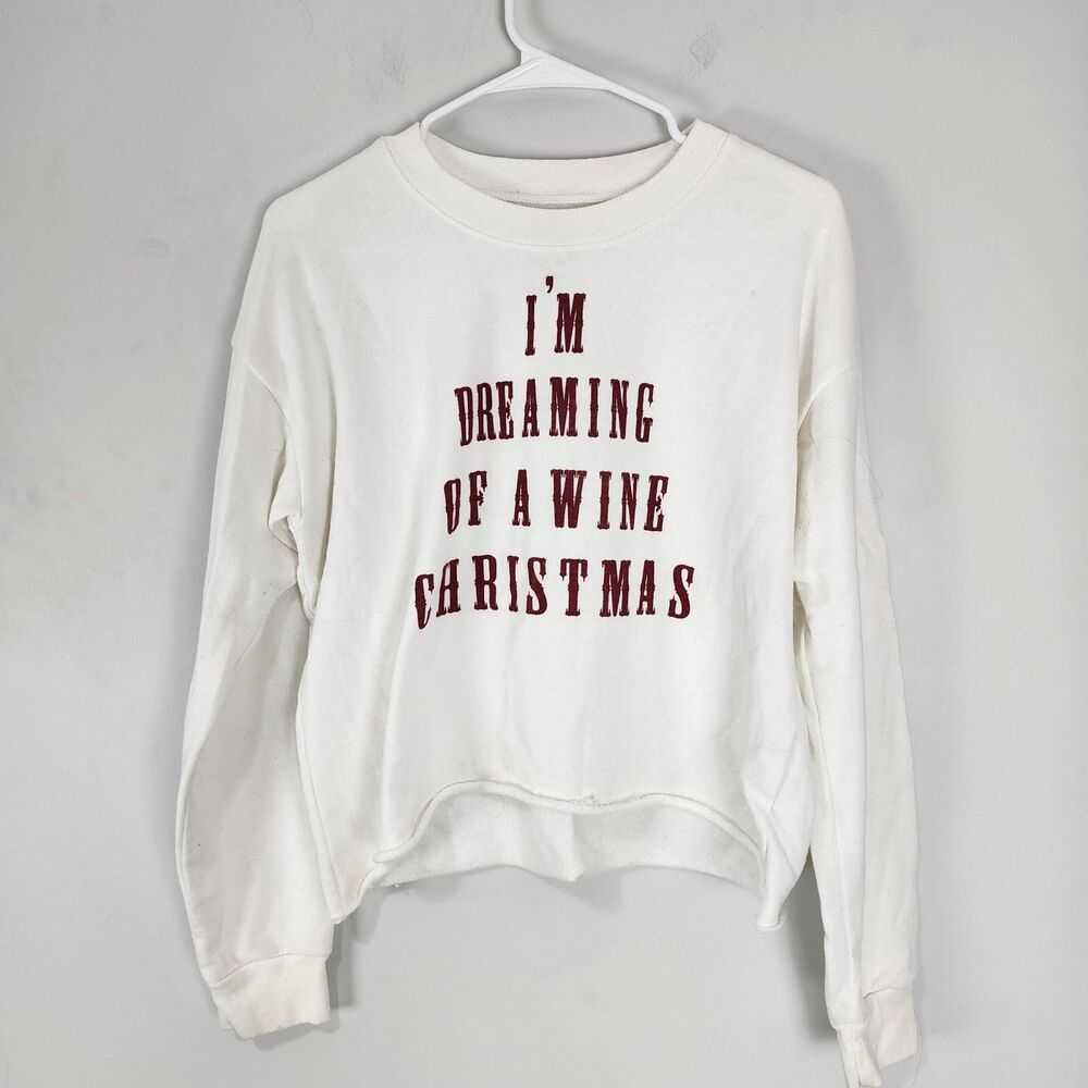 Project Karma I'm Dreaming of a Wine Christmas Long Sleeve Crop Sweatshirt Sz L